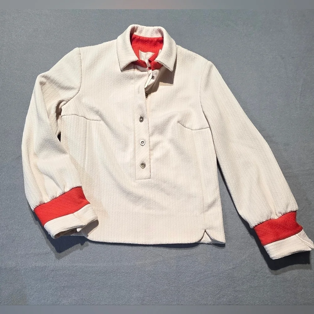 Nardis Of Dallas NWT Custom Tailored Women's Cream Blouse Red Accents PTP 18 - Picture 2 of 7